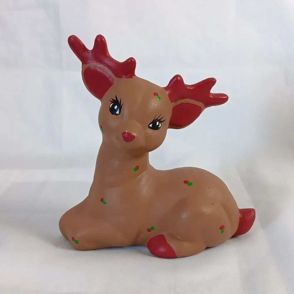 Vintage Christmas Hand Painted Ceramic Reindeer Christmas Decoration Figurine